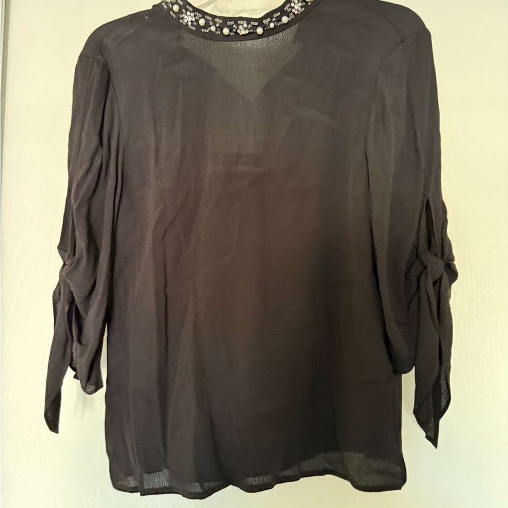 H&M Black Embellished 3/4 Sleeve Blouse